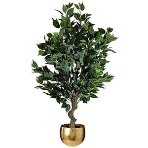 Leaf Realistic Artificial Tree with Planter, Mixed Materials, 100cm Bush Ficus Gold Curve Leaf Realistic Artificial Tree with Planter, Mixed Materials, 100cm Bush Ficus Gold Curve