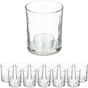 Relaxdays Tealight Holders, Set of 12, Glass Candle Jars, Votive, H x Diam: 8.5 x 7 cm, Decor, Clear Relaxdays Tealight Holders, Set of 12, Glass Candle Jars, Votive, H x Diam: 8.5 x 7 cm, Decor, Clear
