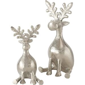 Boltze 2005317 Tarnow 2-Piece Figurine (Stag Figures/Reindeer Metal Decoration for Christmas, Size 8 x 8 x 16 cm / 10 x 10 x 21 cm, Reindeer Sitting) Silver Boltze 2005317 Tarnow 2-Piece Figurine (Stag Figures/Reindeer Metal Decoration for Christmas, Size 8 x 8 x 16 cm / 10 x 10 x 21 cm, Reindeer Sitting) Silver