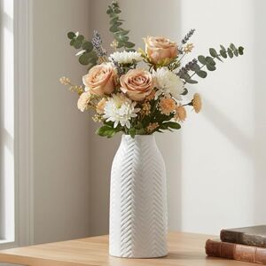 hjn White Vase -Flower Vase for Decor,White Ceramic Vase for Table, Boho Vase for Decor Accents/Living Room/Bookshelf/Mantel/- White Texture(Medium hjn White Vase -Flower Vase for Decor,White Ceramic Vase for Table, Boho Vase for Decor Accents/Living Room/Bookshelf/Mantel/- White Texture(Medium