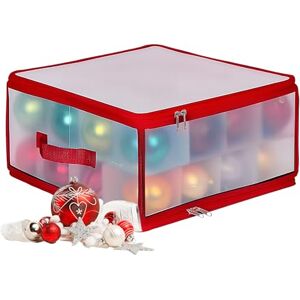 Relaxdays Christmas bauble storage box, 32 baubles, HxWxD: 18x36x36 cm, plastic, cardboard, bauble box, transparent/red Relaxdays Christmas bauble storage box, 32 baubles, HxWxD: 18x36x36 cm, plastic, cardboard, bauble box, transparent/red