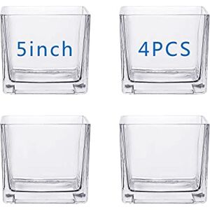 KUMLENMO Square Glass Vases 5x5 Inch Clear Cube Flower Vase 4PCS for Wedding Centerpiece Candle Holder Home Decor Square Shape Flower Vase,Centerpieces KUMLENMO Square Glass Vases 5x5 Inch Clear Cube Flower Vase 4PCS for Wedding Centerpiece Candle Holder Home Decor Square Shape Flower Vase,Centerpieces