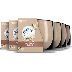 Glade Jar Candle, Scented Candle Infused with Essential Oils, Made Without Palm Oil, Up to 25 Hour Burn Time, Vanilla Blossom, Pack of 6 (6x108g) Glade Jar Candle, Scented Candle Infused with Essential Oils, Made Without Palm Oil, Up to 25 Hour Burn Time, Vanilla Blossom, Pack of 6 (6x108g)