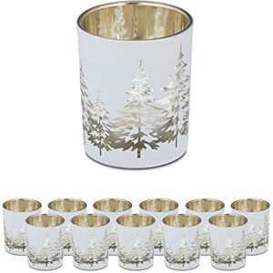 Relaxdays Set of 12 Tealight Holders, with Christmas Tree Design, HxDiam.: 8.5 x 7 cm, Votive Candle Glass, White/Gold Relaxdays Set of 12 Tealight Holders, with Christmas Tree Design, HxDiam.: 8.5 x 7 cm, Votive Candle Glass, White/Gold
