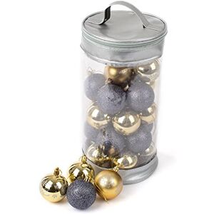 Christmas Village 30 Piece Christmas Tree Decoration Bauble Set With PVC Storage Bag – 6cm Xmas Ornament – Home Office, Holiday Décor Set includes Mat, Shiny, Glitter Patterned Baubles (Gold/Silver) Christmas Village 30 Piece Christmas Tree Decoration Bauble Set With PVC Storage Bag – 6cm Xmas Ornament – Home Office, Holiday Décor Set includes Mat, Shiny, Glitter Patterned Baubles (Gold/Silver)
