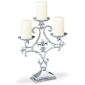 Relaxdays Candle Holder, 3-Armed, for Tealight and Pillar Candles, Vintage, Cast Iron, HxWxD: 28.5 x 23 x 7.5 cm, Silver Relaxdays Candle Holder, 3-Armed, for Tealight and Pillar Candles, Vintage, Cast Iron, HxWxD: 28.5 x 23 x 7.5 cm, Silver