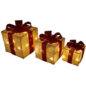 SHATCHI Light Up Christmas Parcels Pre-Lit Battery Operated LED Glitter Sisal/Rattan Xmas Presents Holiday Home Novelty Decorations Set of 3 – Gold/Red/Cream/Tartan, 25cm/20cm/15cm SHATCHI Light Up Christmas Parcels Pre-Lit Battery Operated LED Glitter Sisal/Rattan Xmas Presents Holiday Home Novelty Decorations Set of 3 – Gold/Red/Cream/Tartan, 25cm/20cm/15cm