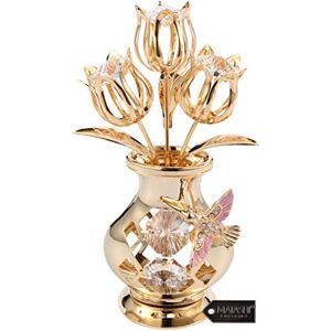 Matashi Beautifully Crafted Tulips In A Vase Table Top Ornament Dipped In 24k Gold Plating Made with Genuine Crystals (Hummingbird, Clear Crystal) Matashi Beautifully Crafted Tulips In A Vase Table Top Ornament Dipped In 24k Gold Plating Made with Genuine Crystals (Hummingbird, Clear Crystal)