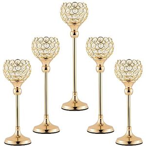 Fullvaseer ECOM KING Gold Crystal Candle Holder,Tea Light Candlestick Holders for Wedding Table Decoration,Centerpiece for Party Home Decor(Gold,5Pcs) Fullvaseer ECOM KING Gold Crystal Candle Holder,Tea Light Candlestick Holders for Wedding Table Decoration,Centerpiece for Party Home Decor(Gold,5Pcs)