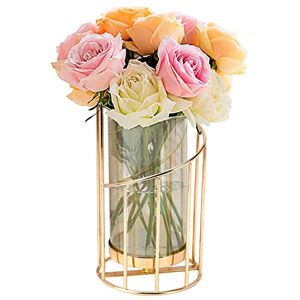 BYBOUS Glass Flower Vase with Metal Frame Modern Creative Geometric Gold Vase Decorative Vase Wedding Home Decoration or Office-Gold BYBOUS Glass Flower Vase with Metal Frame Modern Creative Geometric Gold Vase Decorative Vase Wedding Home Decoration or Office-Gold