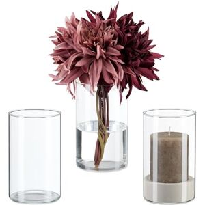 Relaxdays Glass Vases, Set of 3, for Flowers & Candles, Decorative Table Centrepiece, HxD: 15 x 9.5 cm, Transparent Relaxdays Glass Vases, Set of 3, for Flowers & Candles, Decorative Table Centrepiece, HxD: 15 x 9.5 cm, Transparent