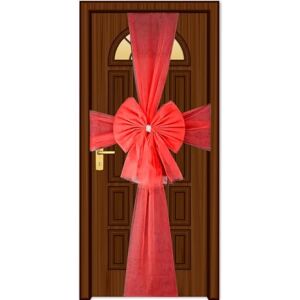 SHATCHI Pack of 2 Christmas Red 7.5m Diamante Giant Bow Cover-Front Door Xmas Wedding, Baby Shower Outside Home Decor, Organza SHATCHI Pack of 2 Christmas Red 7.5m Diamante Giant Bow Cover-Front Door Xmas Wedding, Baby Shower Outside Home Decor, Organza