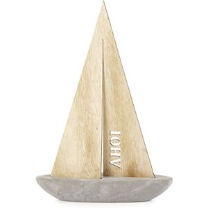 HEITMANN DECO Sailing ship with lettering "Ahoi" made of stone and wood for birthday maritime decoration for home and home table decoration, 23 x 7 x 34 cm, beige HEITMANN DECO Sailing ship with lettering "Ahoi" made of stone and wood for birthday maritime decoration for home and home table decoration, 23 x 7 x 34 cm, beige