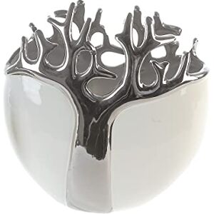 GILDE Tree Ceramic Vase White/Silver with Silver Tree Design Height 21 cm GILDE Tree Ceramic Vase White/Silver with Silver Tree Design Height 21 cm