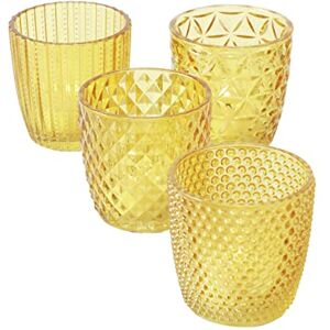 Boltze Marilu 2001878 Tea Light Holder Set of 4 (Yellow, Decorative Glasses for Candles/Tea Lights, Candle Holder, Diameter 8 cm, Various Patterns, Round Shape, Tea Light Holder) Boltze Marilu 2001878 Tea Light Holder Set of 4 (Yellow, Decorative Glasses for Candles/Tea Lights, Candle Holder, Diameter 8 cm, Various Patterns, Round Shape, Tea Light Holder)
