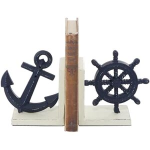 Deco 79 Metal Anchor and Ship Wheel Bookends, Set of 2 6"W, 6"H, Blue Deco 79 Metal Anchor and Ship Wheel Bookends, Set of 2 6"W, 6"H, Blue