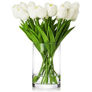 ENOVA HOME 20 Pieces Artificial Real Touch Tulips Flower Arrangement in Glass Vase with Faux Water for Home Decoration (White) ENOVA HOME 20 Pieces Artificial Real Touch Tulips Flower Arrangement in Glass Vase with Faux Water for Home Decoration (White)