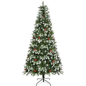 Uten Artificial 6ft Christmas Tree, PE Deluxe Snowy Artificial Indoor Home Xmas Tree Decoration, 850 Natural Looking PVC and PE Tips, 31 Groups Red Berries, Hinged Branches, Metal Stand, Reusable Uten Artificial 6ft Christmas Tree, PE Deluxe Snowy Artificial Indoor Home Xmas Tree Decoration, 850 Natural Looking PVC and PE Tips, 31 Groups Red Berries, Hinged Branches, Metal Stand, Reusable