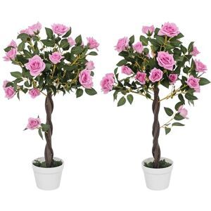 Outsunny Set of 2 90cm/3FT Artificial Rose Tree, Fake Decorative Plant with Pot, Indoor Faux Decoration Home Office Decor, Purple Outsunny Set of 2 90cm/3FT Artificial Rose Tree, Fake Decorative Plant with Pot, Indoor Faux Decoration Home Office Decor, Purple