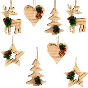 SHATCHI Rustic Star, Reindeer, Heart Tree Decorations-Christmas Wooden Festive Ornaments Hanging Xmas Pendants DIY Crafts Gifts, Wood, Assorted 8Pcs SHATCHI Rustic Star, Reindeer, Heart Tree Decorations-Christmas Wooden Festive Ornaments Hanging Xmas Pendants DIY Crafts Gifts, Wood, Assorted 8Pcs