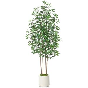 SOGUYI Ficus Artificial Tree 210cm Fake Silk Plant for Home Decor Indoor, Faux Tree in White Imitation Ceramic Planter Fake Floor Plant for Living Room and Home Office Corner Indoor Decor, Set of 1 SOGUYI Ficus Artificial Tree 210cm Fake Silk Plant for Home Decor Indoor, Faux Tree in White Imitation Ceramic Planter Fake Floor Plant for Living Room and Home Office Corner Indoor Decor, Set of 1