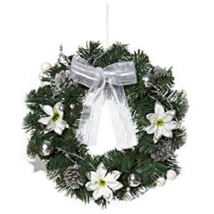 HEITMANN DECO Christmas Wreath Door Wreath Wall Wreath Decorated Wreath Made of Pine Branches Green, White, Silver HEITMANN DECO Christmas Wreath Door Wreath Wall Wreath Decorated Wreath Made of Pine Branches Green, White, Silver
