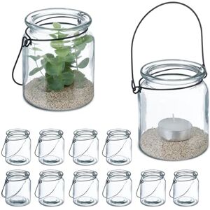Relaxdays Candle Lanterns, Set of 12, Glass, with Handle, Tealight Holders, 9.5 x 8 cm, Indoors & Outdoors, Clear/Black Relaxdays Candle Lanterns, Set of 12, Glass, with Handle, Tealight Holders, 9.5 x 8 cm, Indoors & Outdoors, Clear/Black
