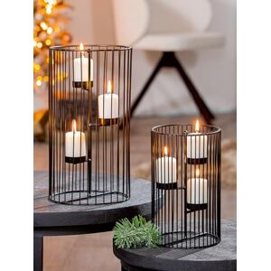 AlexandreHouse Pack of 4 Tealight Candle Holder, Cylindrical, Metal, Black, PU 4, H. 22 cm, D. 14 cm AlexandreHouse Pack of 4 Tealight Candle Holder, Cylindrical, Metal, Black, PU 4, H. 22 cm, D. 14 cm