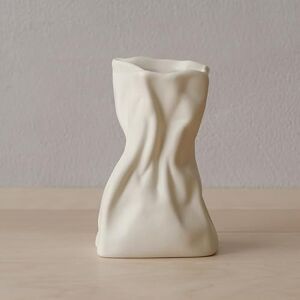 WENSHUO Grab Paper Bag Ceramic Flower Vase, Crinkle Paper Bag Vase for Flower Arrangement, Small Bud Vase for Living Room, Dinner Table Decoration WENSHUO Grab Paper Bag Ceramic Flower Vase, Crinkle Paper Bag Vase for Flower Arrangement, Small Bud Vase for Living Room, Dinner Table Decoration