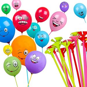 SHATCHI 75pcs Emoji Latex 12" Balloons with Reusable Sticks Stands Birthday Christmas Communion Party Supplies Funny Cute Decoration Baloon, Assorted