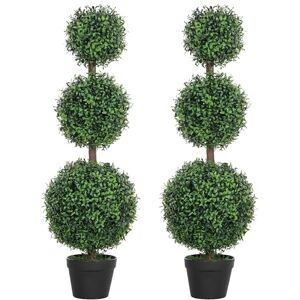 HOMCOM Set of 2 Decorative Artificial Trees, Topiary Ball-shaped Boxwood Trees in Pot, Fake Plants for Home Indoor outdoor Decor, 100cm, 3 Tree Balls HOMCOM Set of 2 Decorative Artificial Trees, Topiary Ball-shaped Boxwood Trees in Pot, Fake Plants for Home Indoor outdoor Decor, 100cm, 3 Tree Balls