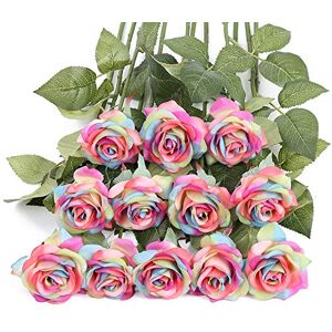 IPOPU Artificial Rainbow Flowers, 12PCS Rainbow Roses Bouquet Fake Rainbow Roses Real Touch Roses Silk Flowers for Floral DIY Home Wedding Decor Party Garden Bridal Bouquets Decorations (Rainbow) IPOPU Artificial Rainbow Flowers, 12PCS Rainbow Roses Bouquet Fake Rainbow Roses Real Touch Roses Silk Flowers for Floral DIY Home Wedding Decor Party Garden Bridal Bouquets Decorations (Rainbow)