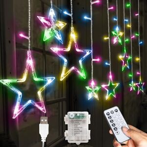 GloBrite Christmas Curtain Lights, 12 Star & 138 LED -, 8 Modes Decorations Window Lights, USB & Battery Indoor (Multi-Coloured) GloBrite Christmas Curtain Lights, 12 Star & 138 LED -, 8 Modes Decorations Window Lights, USB & Battery Indoor (Multi-Coloured)