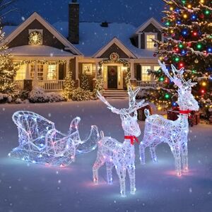 YITAHOME 2-Deer & Sleigh Christmas Reindeer Set with 150 RGB LEDs & RF Remote, Pre-Lit Light Up Deer Decoration Set with Detachable Antlers and Neck for Indoor & Outdoor Holiday Display YITAHOME 2-Deer & Sleigh Christmas Reindeer Set with 150 RGB LEDs & RF Remote, Pre-Lit Light Up Deer Decoration Set with Detachable Antlers and Neck for Indoor & Outdoor Holiday Display