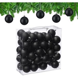 Relaxdays Christmas Baubles, Set of 50, Tree Ornaments, Holiday Decorations, Plastic, Shatterproof, 6 cm, Matte, Black Relaxdays Christmas Baubles, Set of 50, Tree Ornaments, Holiday Decorations, Plastic, Shatterproof, 6 cm, Matte, Black