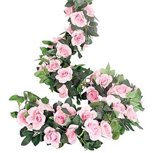 LESING Rose Garlands Artificial Rose Vines,4PCS(28.8FT) Fake Silk Flower Garlands with Greenery Plants Wedding Hanging Flower Vines Garlands for Home Office Arch Garden Decoration (Pink) LESING Rose Garlands Artificial Rose Vines,4PCS(28.8FT) Fake Silk Flower Garlands with Greenery Plants Wedding Hanging Flower Vines Garlands for Home Office Arch Garden Decoration (Pink)
