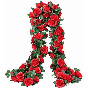 OWPFJG 2 Pack (16FT) Artificial Rose Vine Fake Flowers Garland Hanging Silk Rose Ivy Plants Vine for Mother's Day Wedding Arch Party Garden Wall Aesthetic Art Décor (Red) OWPFJG 2 Pack (16FT) Artificial Rose Vine Fake Flowers Garland Hanging Silk Rose Ivy Plants Vine for Mother's Day Wedding Arch Party Garden Wall Aesthetic Art Décor (Red)