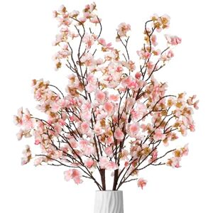 Ammyoo 4 Pcs Artificial Cherry Blossom Flowers Bulk Silk Faux Flowers Real Touch Bouquet for Christmas Halloween Home Wedding Decoration(Champagne) Ammyoo 4 Pcs Artificial Cherry Blossom Flowers Bulk Silk Faux Flowers Real Touch Bouquet for Christmas Halloween Home Wedding Decoration(Champagne)
