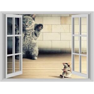 Handmade By Stukk Cute Cat vs Mice Art 3D Wall Sticker Available in 3 Different Effects Window, Cracked Wall and Poster Stickers Decal Ideal for Office, Home Wall Art Mural Home Decor Available in 4 Sizes. Handmade By Stukk Cute Cat vs Mice Art 3D Wall Sticker Available in 3 Different Effects Window, Cracked Wall and Poster Stickers Decal Ideal for Office, Home Wall Art Mural Home Decor Available in 4 Sizes.
