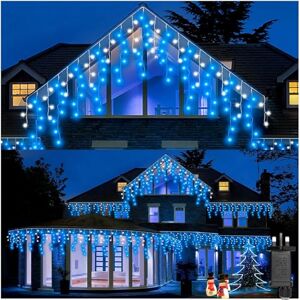 SHATCHI 240LEDs Waterfall Icicle Christmas Lights 5m Multifunction 8 Light Modes, Timer Clear Cable Indoor/Outdoor Low Voltage Connectable Waterproof Christmas Decoration, Blue and Cool White SHATCHI 240LEDs Waterfall Icicle Christmas Lights 5m Multifunction 8 Light Modes, Timer Clear Cable Indoor/Outdoor Low Voltage Connectable Waterproof Christmas Decoration, Blue and Cool White