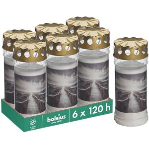 BOLSIUS Grave Light – White – Pack of 6 – Length Burning Time 120 Hours – Funeral Candle & Memorial Candles – with Motif – Mountain – Unscented – Without Palm Oil – No. 5 BOLSIUS Grave Light – White – Pack of 6 – Length Burning Time 120 Hours – Funeral Candle & Memorial Candles – with Motif – Mountain – Unscented – Without Palm Oil – No. 5
