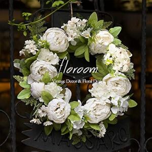 Floroom Floral Wreath, Door Wreath, Artificial White Peony Wreath for Front Door 15''-16'', Front Door Decorations Wall Decor Floroom Floral Wreath, Door Wreath, Artificial White Peony Wreath for Front Door 15''-16'', Front Door Decorations Wall Decor