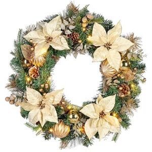 WeRChristmas Pre-Lit Decorated Wreath, Cream/Gold, 60 cm WeRChristmas Pre-Lit Decorated Wreath, Cream/Gold, 60 cm