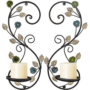 JUCONSIN Wall Sconces Candle Holder Set of 2, Antique Black Leaf Branch Wall Mount Hanging Metal Wall Candle Holder Candle Sconce for Living Room Dining Room JUCONSIN Wall Sconces Candle Holder Set of 2, Antique Black Leaf Branch Wall Mount Hanging Metal Wall Candle Holder Candle Sconce for Living Room Dining Room