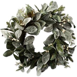 SHATCHI 55cm Natural Looking Artificial Snowy Leaves, White Berries and Glittered Flowers Wreath Front Door Hanging Christmas Wedding Xmas Decorative Garland, Green SHATCHI 55cm Natural Looking Artificial Snowy Leaves, White Berries and Glittered Flowers Wreath Front Door Hanging Christmas Wedding Xmas Decorative Garland, Green