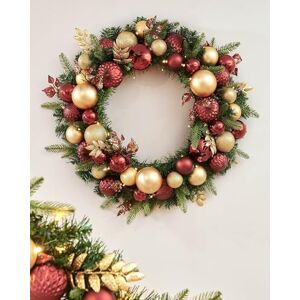 WeRChristmas Pre-Lit Decorated Wreath, Burgundy/Gold WeRChristmas Pre-Lit Decorated Wreath, Burgundy/Gold