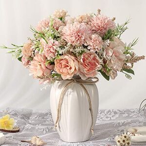 JARELING Peonies Artificial Flowers in Vase, Fake Hydrangea Silk Peony Flower Bouquet with Vase Faux Flowers Arrangement Decor Home Table Dining Room (Pink) JARELING Peonies Artificial Flowers in Vase, Fake Hydrangea Silk Peony Flower Bouquet with Vase Faux Flowers Arrangement Decor Home Table Dining Room (Pink)