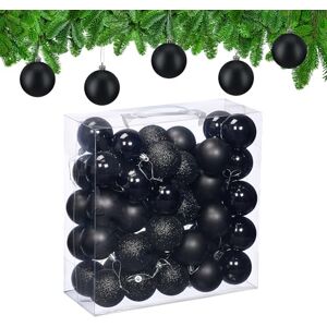 Relaxdays Christmas Baubles, Set of 50, Tree Ornaments, Holiday Decorations, Plastic, Shatterproof, 6 cm, Black Relaxdays Christmas Baubles, Set of 50, Tree Ornaments, Holiday Decorations, Plastic, Shatterproof, 6 cm, Black
