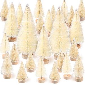 SATINIOR 60 Pieces Artificial Mini Christmas Tree Sisal Snow Trees Bottle Brush Christmas Trees Pine Trees Ornaments with Wooden Base for Christmas Party Home Decoration (4 Sizes, White) SATINIOR 60 Pieces Artificial Mini Christmas Tree Sisal Snow Trees Bottle Brush Christmas Trees Pine Trees Ornaments with Wooden Base for Christmas Party Home Decoration (4 Sizes, White)