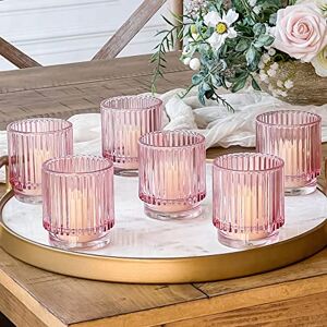 Kate Aspen Blush Pink Vintage Ribbed Glass Tealight Votive Candle Holders by (Set of 6), Pink Decor, Boho Decor, Shelf Decoration, Rose Gold Look Perfect Hostess Gift Kate Aspen Blush Pink Vintage Ribbed Glass Tealight Votive Candle Holders by (Set of 6), Pink Decor, Boho Decor, Shelf Decoration, Rose Gold Look Perfect Hostess Gift